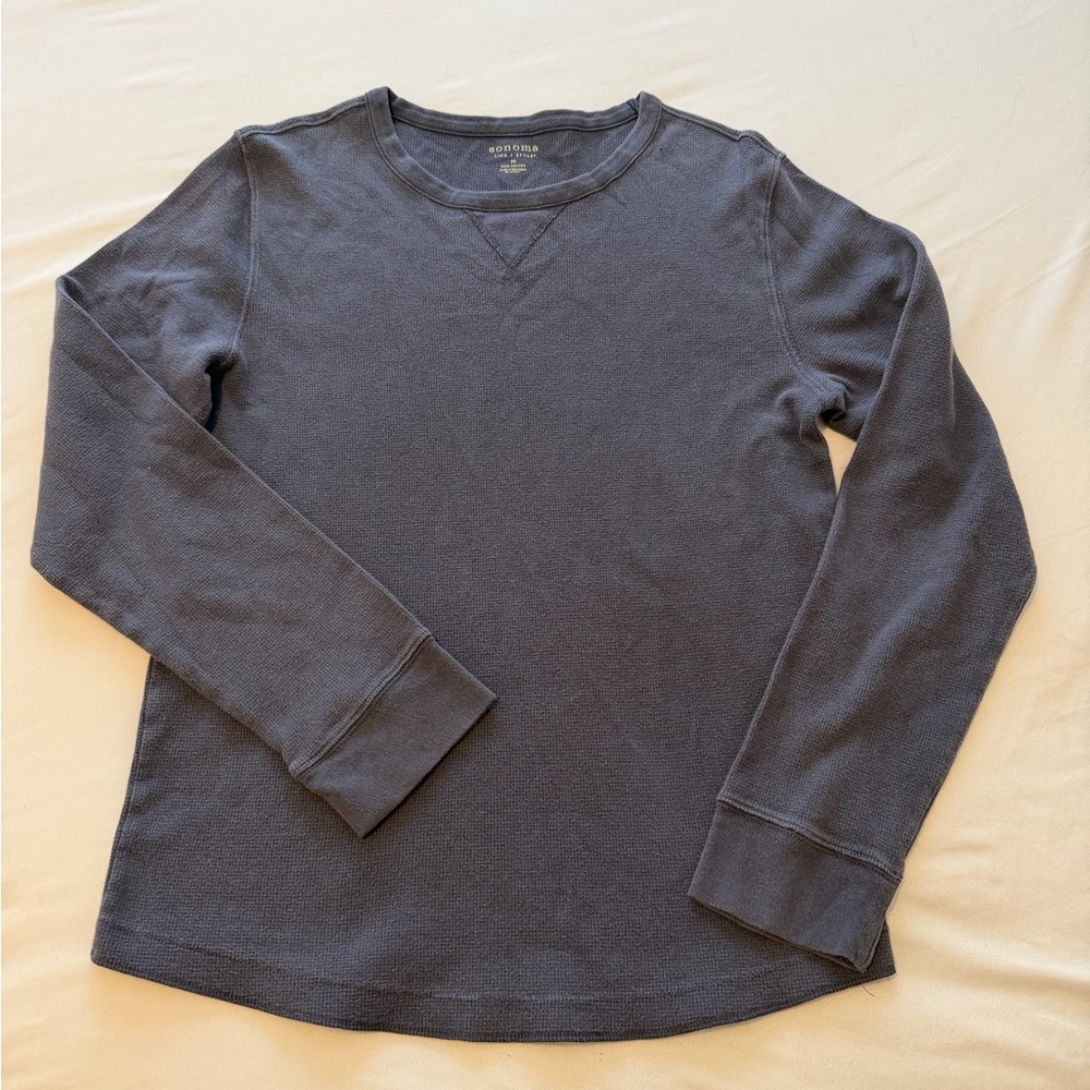 Sonoma Waffle Knit Long Sleeve Top Gray Blue Size M